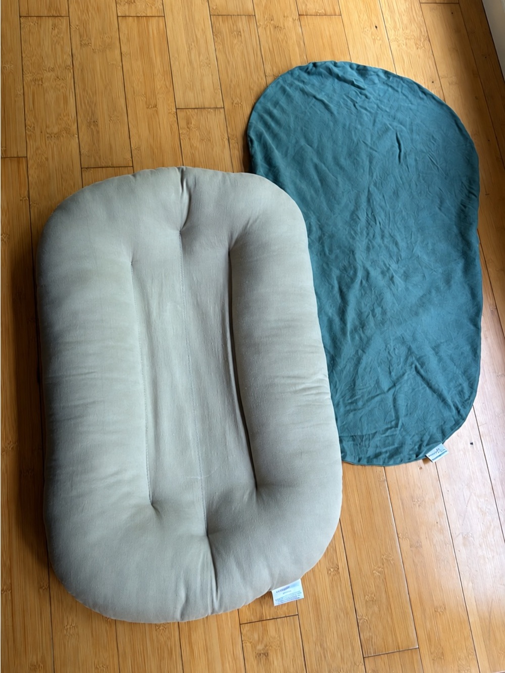 Snuggle Me Beige Infant Lounger with Snuggle Me Teal Cover